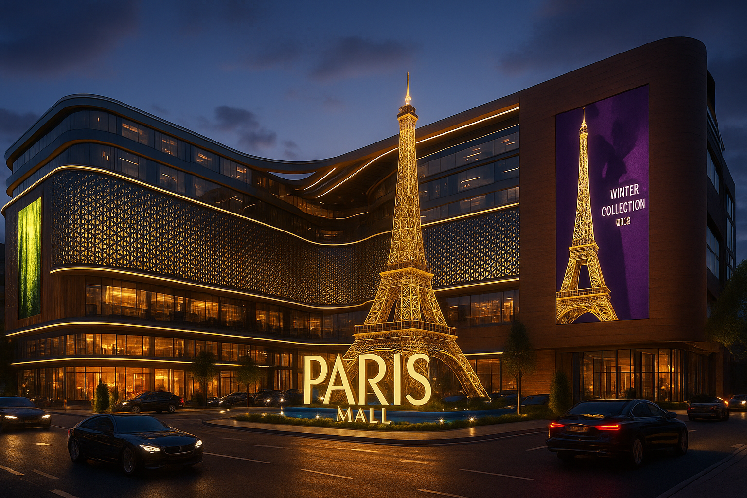 باريس مول – لقطة الغروب بإضاءة الواجهات