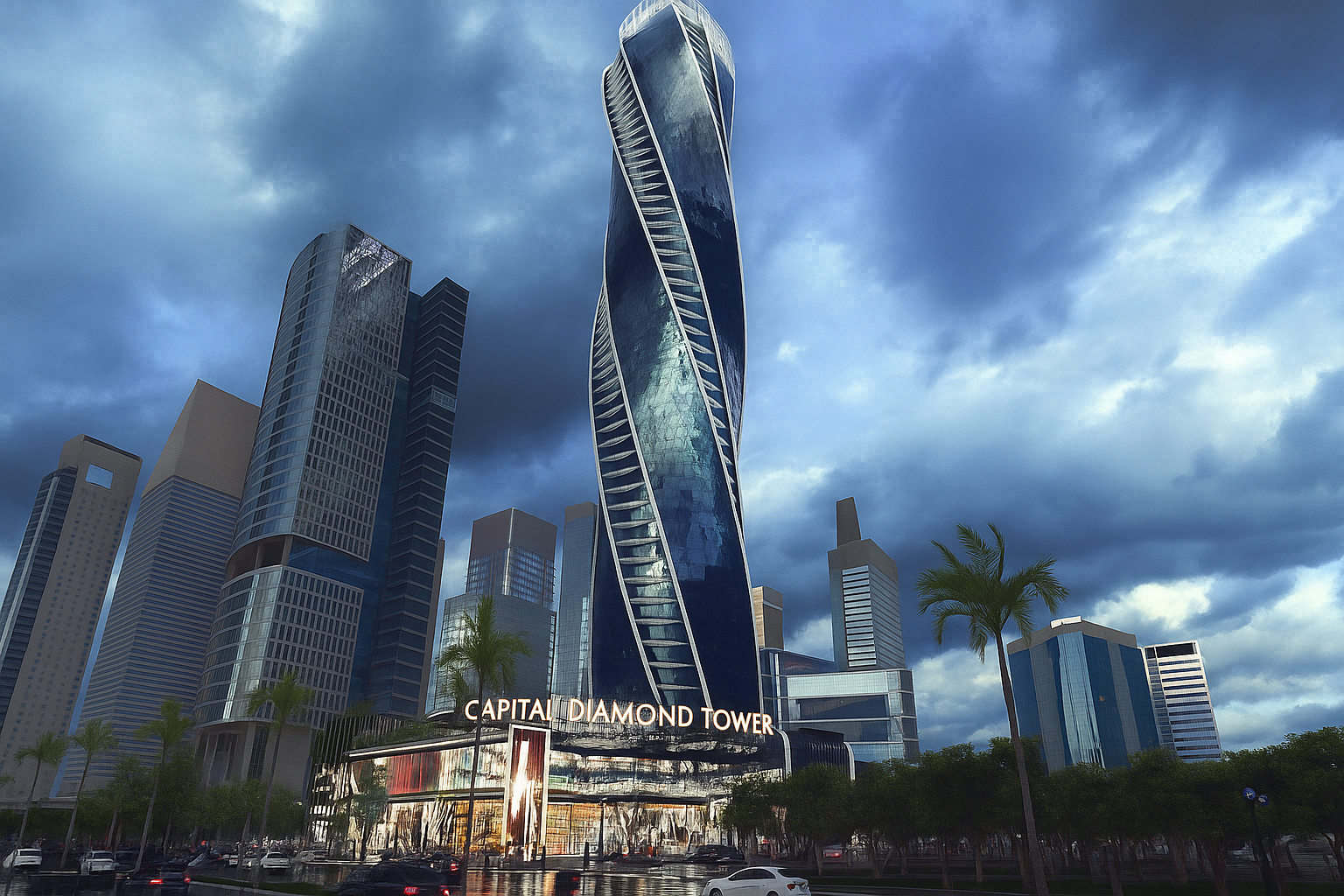 الحديقة المركزية والنهر الأخضر بالقرب من كابيتال دايموند تاور العاصمة