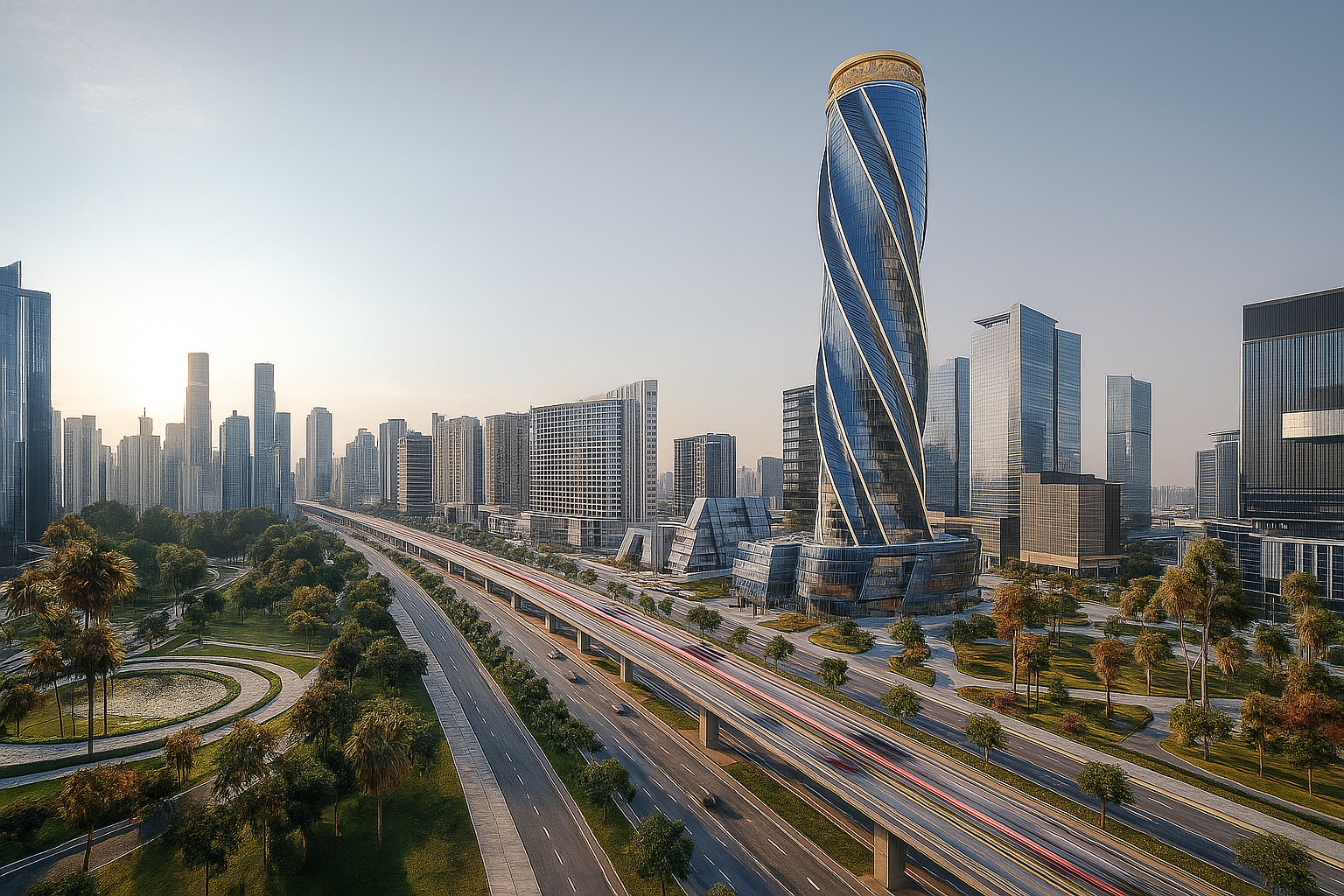 إطلالة ليلية لكابيتال دايموند تاور العاصمة داخل منطقة الأعمال المركزية