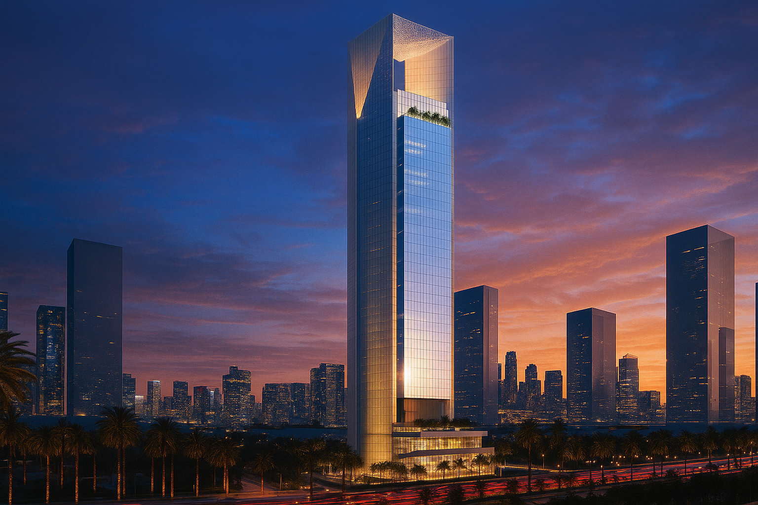 برج إنفينيتي عند الغسق