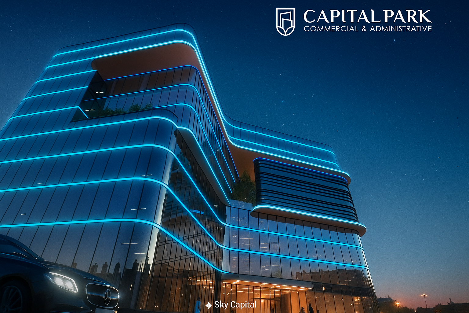 إضاءة معمارية تُبرز العناصر الرأسية في Park Tower