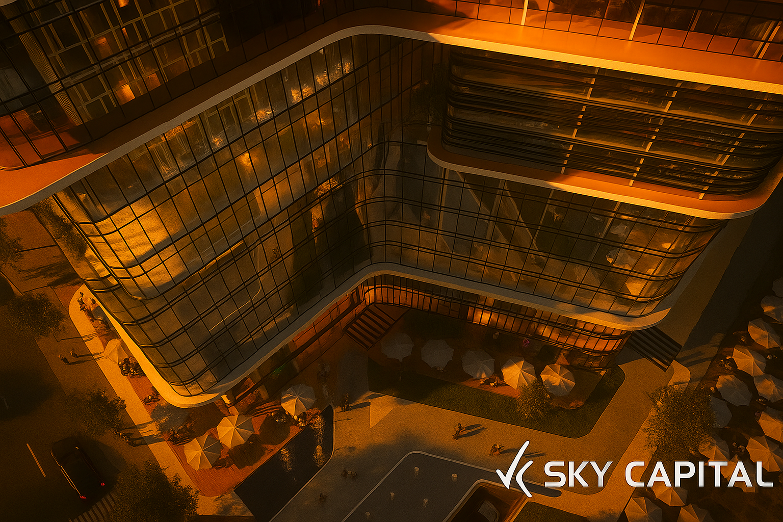 غروب الشمس خلف Park Tower وإضاءات دافئة للواجهات