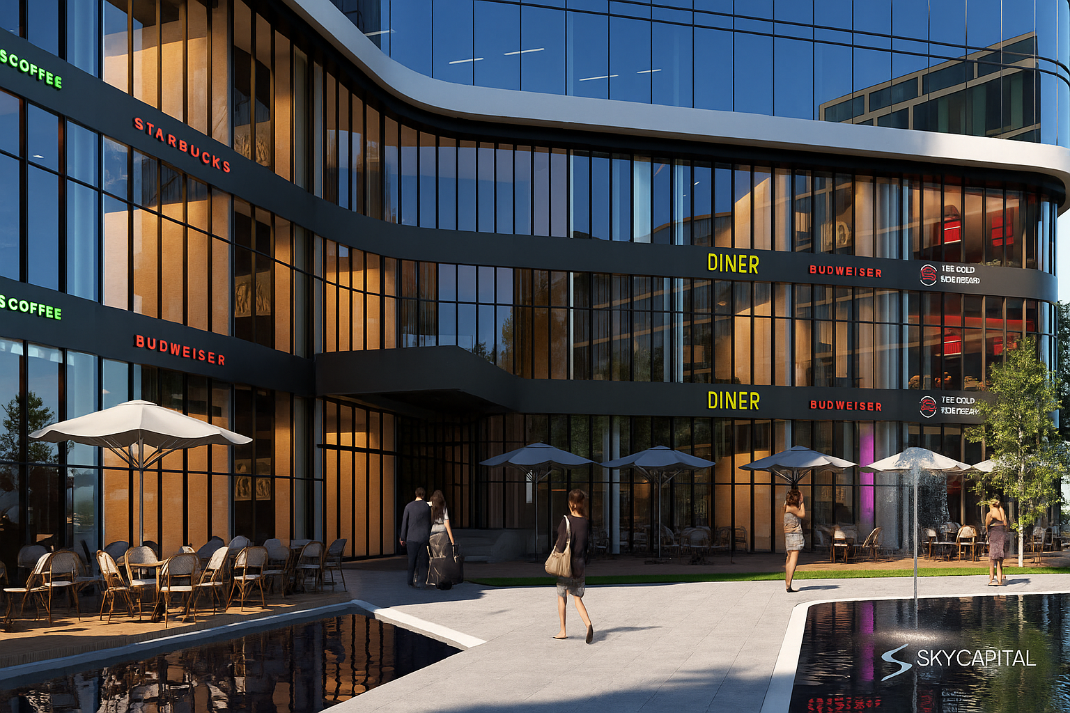 ساحة أمامية مهيأة للمشاة أمام Park Tower