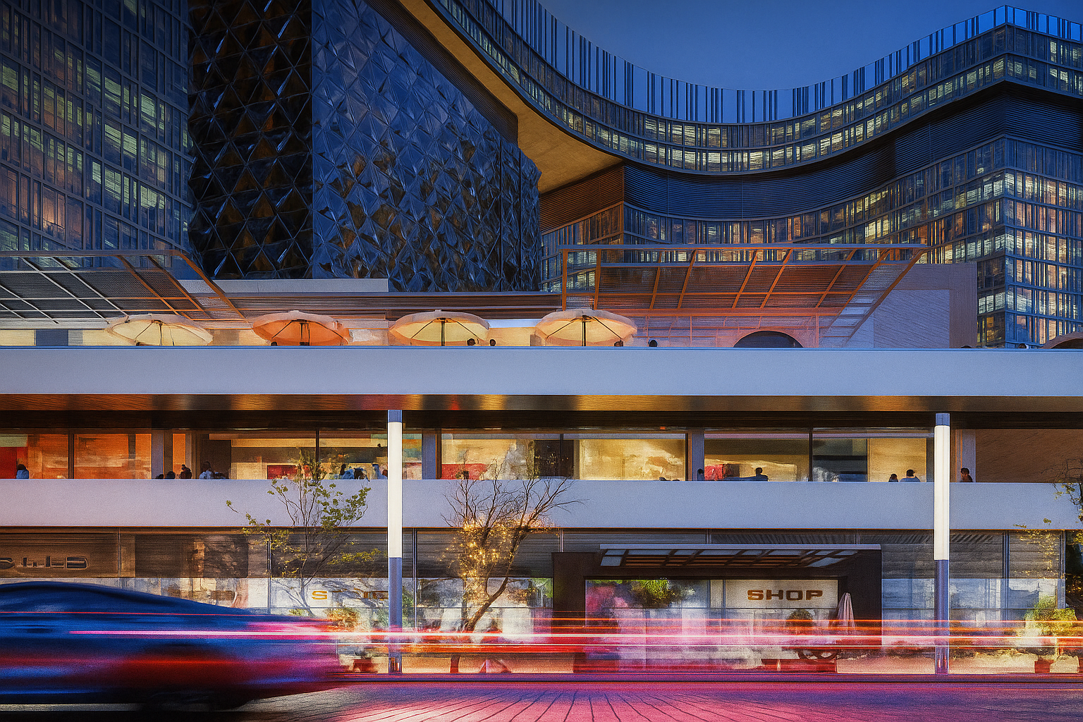 إضاءة ليلية لأبراج iBusiness Park Tower تكشف تأثير الواجهات