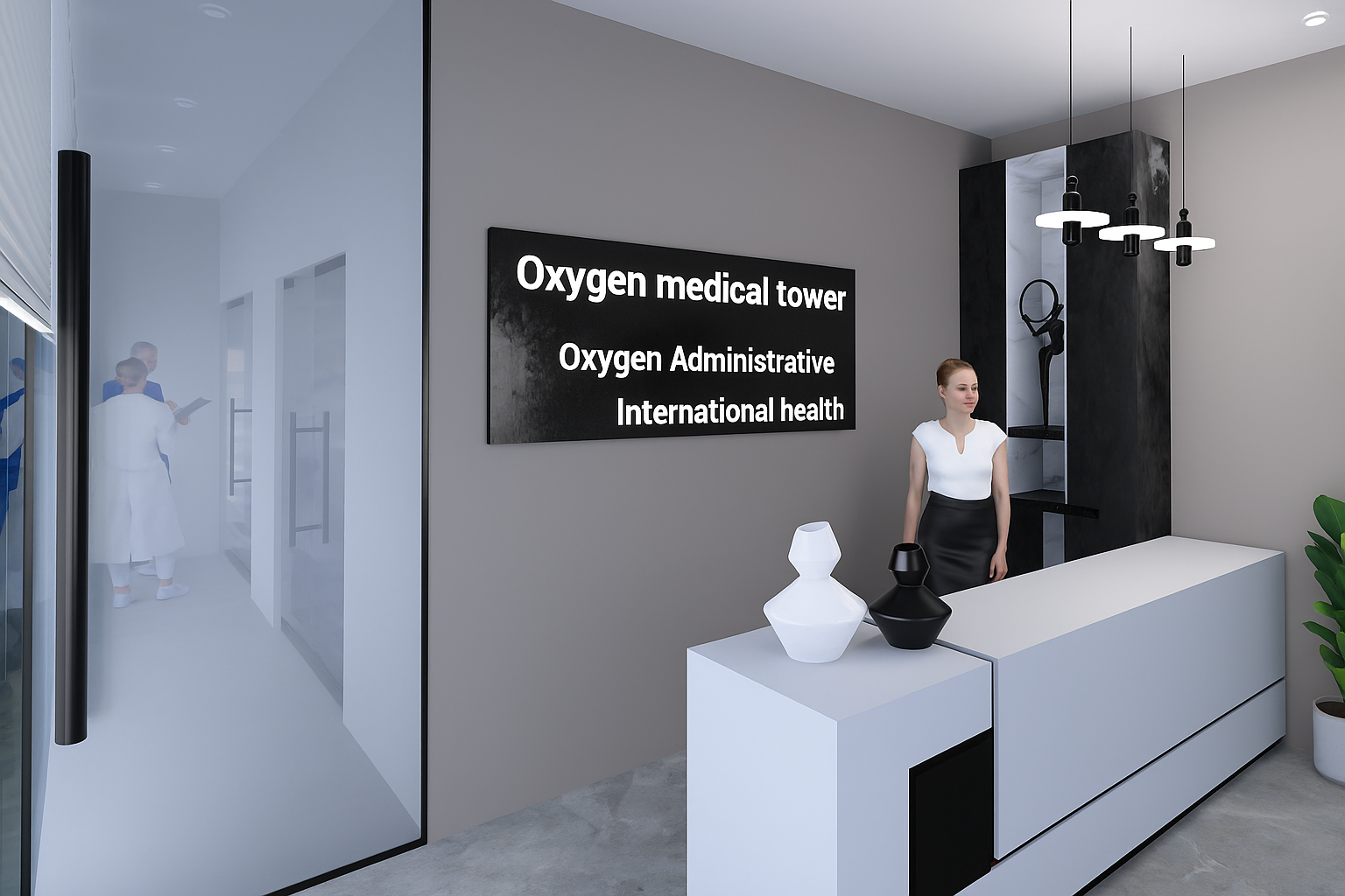 منطقة استقبال منظمة داخل Oxygen Medical Tower