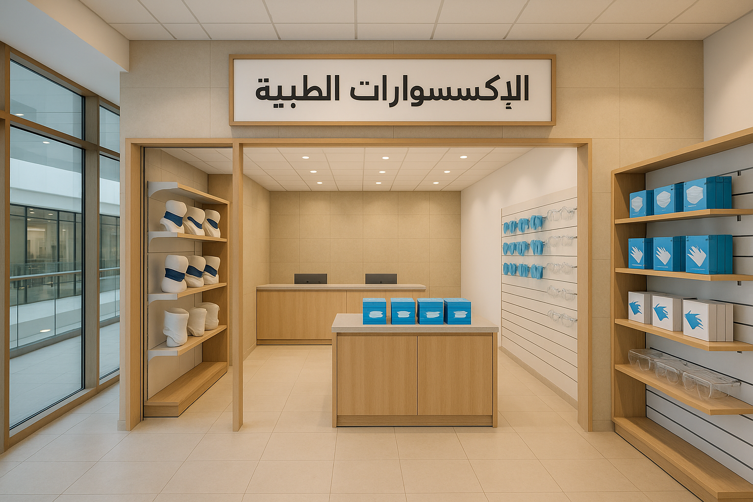 واجهة لمستلزمات وإكسسوارات مرتبطة بأنشطة العيادات