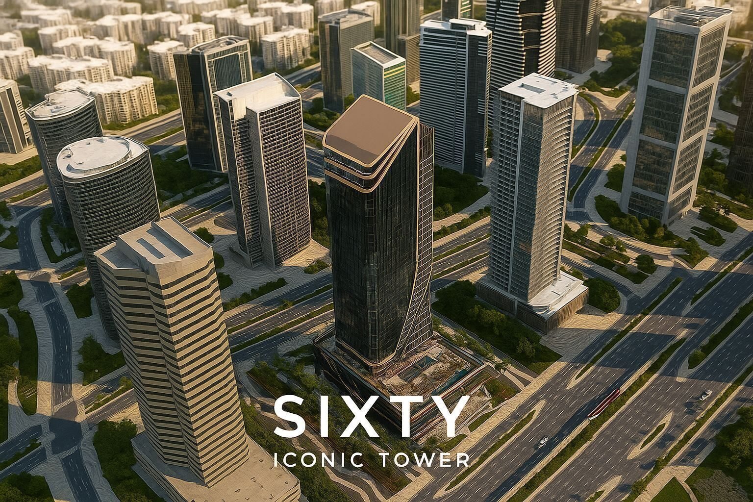 ردهة فاخرة داخل برج سيكستي أيكونيك تاور مع تصميم عصري وإضاءة طبيعية