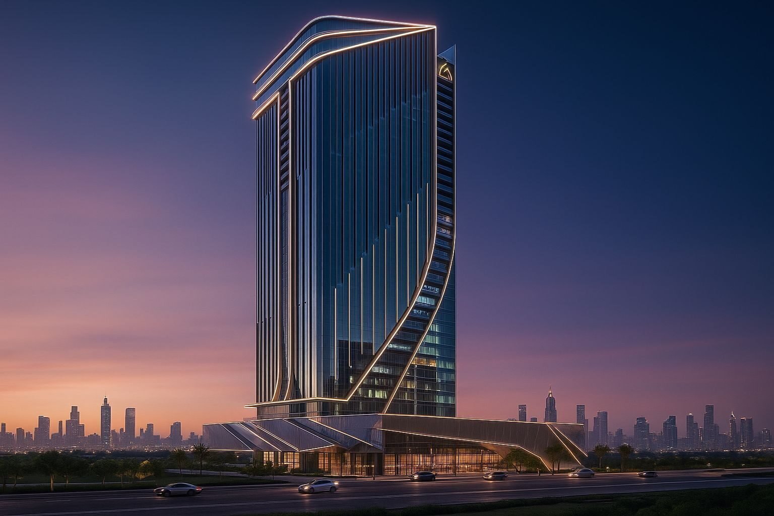 واجهة برج سيكستي أيكونيك تاور تطل على حي المال والأعمال