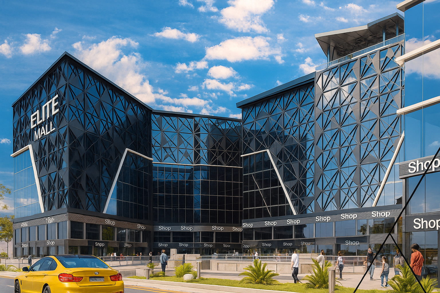 تفاصيل الواجهة الزجاجية لمول إيليت